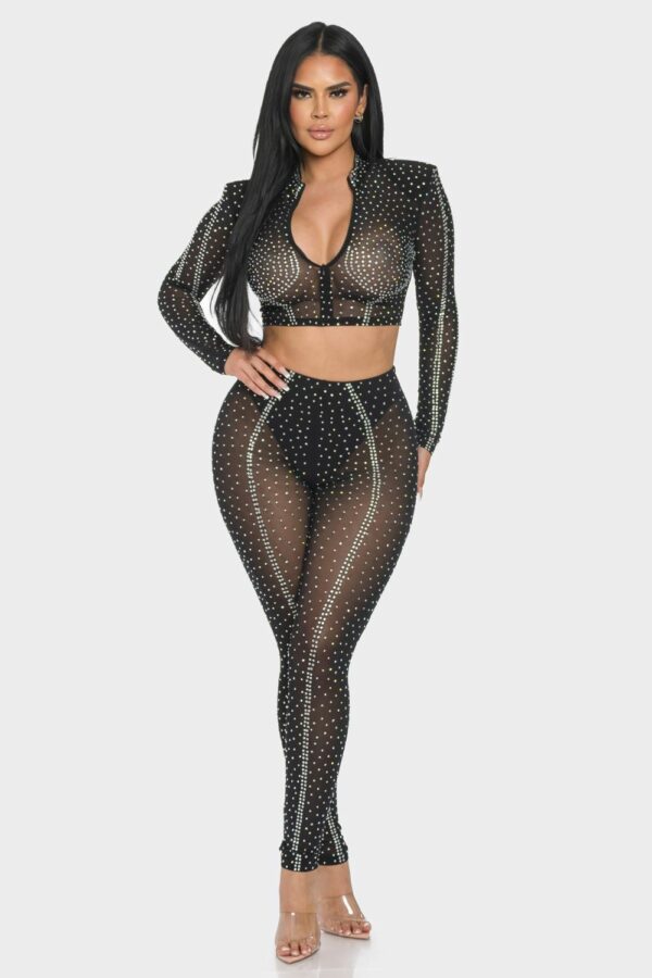 Sheer Mesh Rhinestone Sheer Mesh Leggings with Sparkling Rhinestones 44102 | Nightshade Corsets