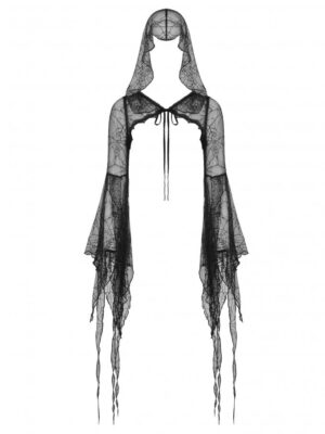 Hooded Spiderweb Lace Shrug with Bell Sleeves 26113